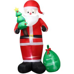 8 Ft Santa Claus Inflatable Outdoor Decoration, Christmas Blow Up Yard Decor with Gift Bag & Christmas Tree, Waterproof Holiday Inflatables for Front Lawn, Xmas Clearance Gift