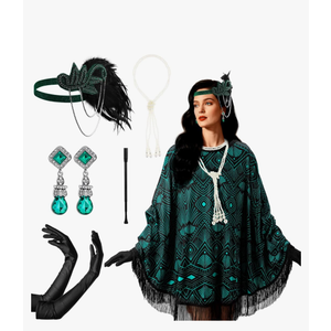 6 Pcs 1920s Flapper Costume Accessories Set for Women Fringed Poncho Flapper Shawl Outfits