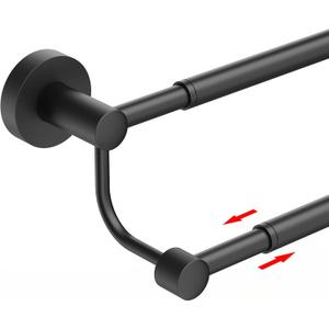 BESy Adjustable 16-26 Inches Double Bath Towel Bar for Bathroom SUS304 Stainless Steel Towel Holder, Hotel Style Wall Mount with Screws Hand Towel Bar Towel Rack Rod Hanger, Matte Black Finish