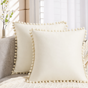 Topfinel Set of 2 Soft Velvet Square Cushion Covers for Living Room, 40 x 40 cm, Beige 