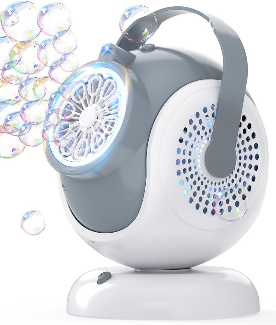 Rechargeable Bubble Machine - Auto 360 Rotation, 75 Tilt Range, 10 Large Wands - Bubbles Blower Maker for Kids, Toddlers, Outdoor Play, Wedding, Birthday, Parties, Gifts Toys for Boys, Girls
