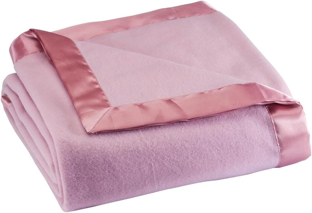 OakRidge Satin Fleece Blanket, Full/Queen, Twin or King Size 100% Polyester Lightweight Fabric, Rose