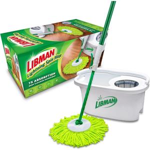 Libman Lightning Spin Mop System | Mop and Bucket with Wringer Set | Spin Mop | Mops for Floor Cleaning | Hardwood Floor Mop | 1 Total Mop Head Included