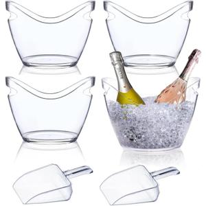 Beverage Tubs for Parties Plastic Ice Bucket for Cocktail Bar Clear Acrylic Bucket with Scoops Drink Bucket Cooler for Chiller Bin for Champagne or Beer (4 L)