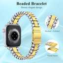 TOYOUTHS Beaded Bracelet Compatible with Apple Watch Bands 38/40/41/42/44/45/46/49mm Women, Dressy Fancy Stainless Steel Metal Elegant Jewelry Strap for iWatch Series 11 10 9 8 7 6 5 4 Ultra/SE 3 2 1 (Silver/Gold)