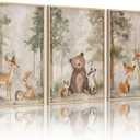Tocliky Woodland Nursery Wall Art Decor Animal Forest Canvas Prints Baby Boy Room Wall Decor Bear Nursery Nature Pictures Deer Prints Artwork for Boy Girl Kids Bedroom 16x24 Inch Unframed Set of 3