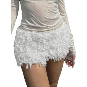 MakeMeChic Women's Fuzzy Micro Shorts Contrast Skinny Fitted Party Club Y2K Mini Shorts (White) XS