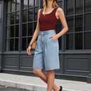 LUXEBOLD Women's Square Neck Tank Tops Basic Sleeveless Summer Sleeveless Drawstring Side Slim Fit Casual Camisole Shirts Wine Red S