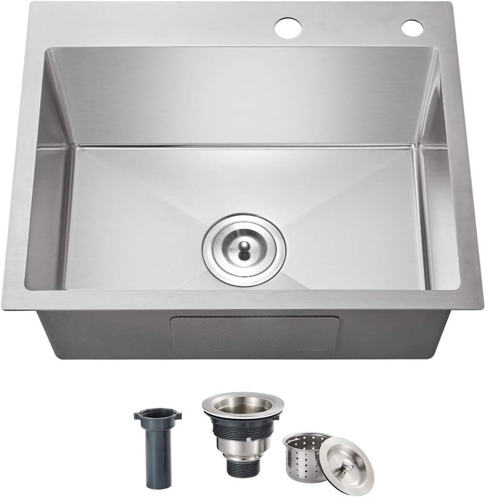 20 Inch Drop in Kitchen Sink, 9" Deep Single Bowl, 20"L x 16"W x 9"D