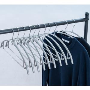 Cocomaya 16.5 Inch Metal Clothes Hanger with Non-Slip Rubber Coating, No Shoulder Bumps & No Marks, for Sweaters, T-Shirts, Suits with Pants Bar, Pack of 10, Silver