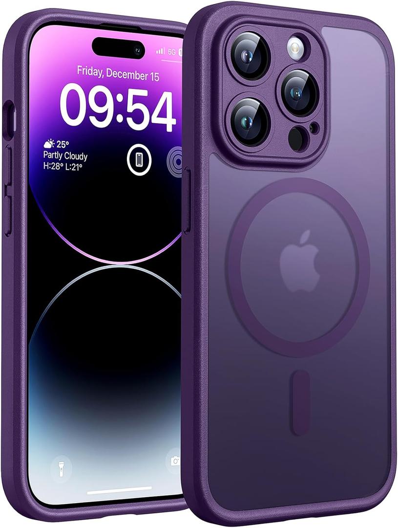 TOCOL Magnetic for iPhone 14 Pro Max Case, Upgraded Full Camera Protection, Compatible with Magsafe, Drop Protection, Translucent Matte Back Bumper Phone Cover 6.7-InchMidnight Purple