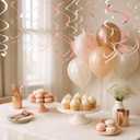 Pink Hanging Swirl Decorations for Party 42PCS Rose Gold Foil Ceiling Streamers with Hooks for Birthday, Bridal Shower, Bachelorette, Holiday Celebrations