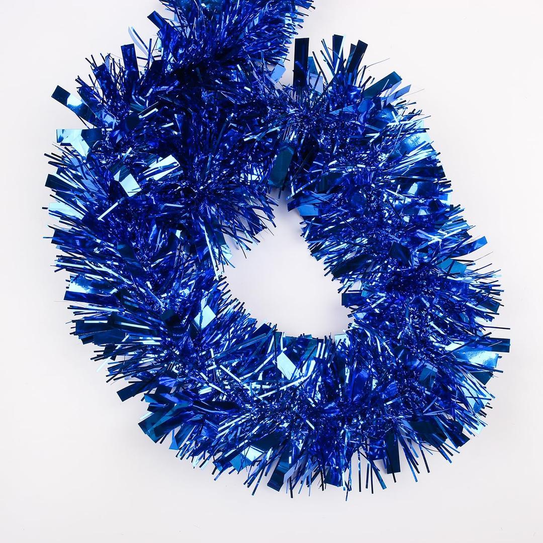 33FT Christmas Tinsel Garland,Blue Shiny Metallic Foil Decorations for Parade Floats, Halloween, Christmas Tree, New Year Parties,Birthday Party,Indoor and Outdoor Disco Party Supplies