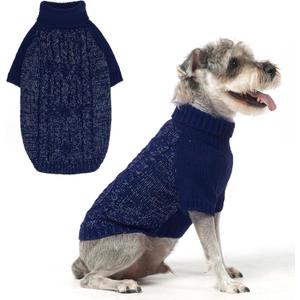 EXPAWLORER Thermal Knitted Dog Sweater for Small Medium Large Dogs, Turtleneck Cable Knit Dog Cold Weather Clothes Sweatshirt Outfits for Winter, Pullover Pet Jumper for Puppy Cats, Navy SM (Blue)
