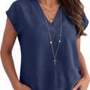 ANRABESS Women Tops Cap Sleeve Dressy Casual V Neck Shirts 2026 Summer Business Work Blouses Outfits Trendy Spring Clothing (L)