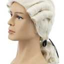 yuehong Adult Long Curly Beige Gentleman Lawyer Wig 18th Century Colonial Judge Wig Heat Resistant Synthetic Fibers Fluffy Breathable Costume Hair(Beige)