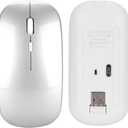 Wireless Silent Mouse, 2.4G Ergonomic Wireless Rechargeable Silent Mouse for PC with USB Receiver (Silver)
