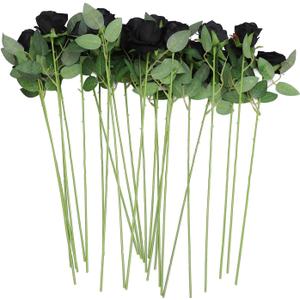Gazaar Artificial Roses Long Stem 50pcs Fake Roses for DIY Wedding Bouquets Centerpieces Home Decorations (Black)