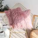Kevin Textile Pack of 2, Classic Fashion Warm Merino Style Fur Throw Pillow Cover Cushion Case with Hidden Zipper for Sofa, 20"x20"(50x50cm), Millennial Pink