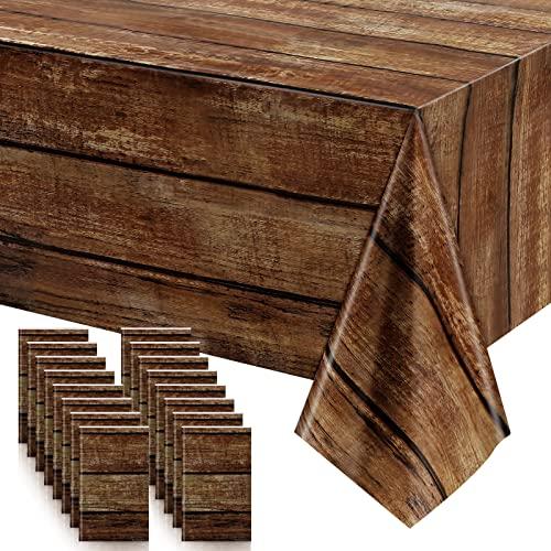 Irenare Brown Wood Grain Tablecloths Rustic Plastic Table Covers for Rectangle Table, Vintage Farmhouse Tablecloth Decorations for Western Barn Birthday Wedding(2 Pcs,54 x 108 Inches)