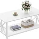 GreenForest Coffee Table for Living Room with Round Corners Farmhouse Style Center Table with Storage Shelf 39 Inch Space Saving Easy Assembly Full White