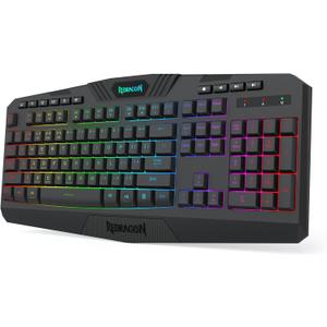 Redragon K503 Wireless Gaming Keyboard, RGB LED Backlit, Multimedia Keys, Silent Membrane Keyboard with Wrist Rest for Windows PC Games (Black)