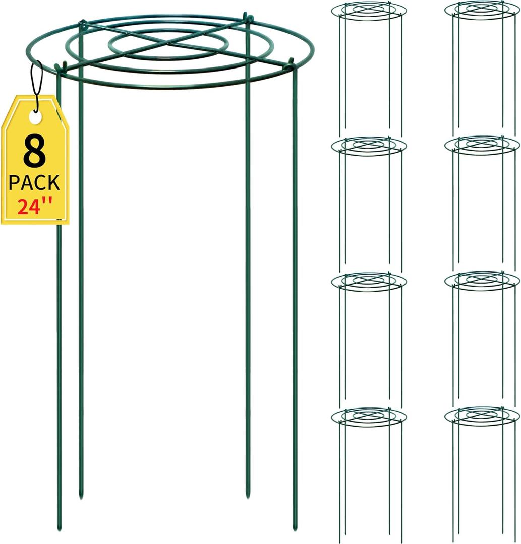 SYITCUN 8pack Peony Cages and Supports, 24 Four Legs Peony Cage, Heavy-Duty Peonies Support Cages, Peony Ring for Roses, Hydrangeas, Sage, Peonies, Cucumbers, Tomato (12" x 24")