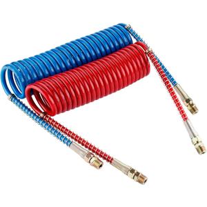 Air Brake Coiled Short Tail, Blue Service and Red Emergency Air Brake Cord, Assembly Brake Coil with 2 X 12" Lead, Truck Trailer Brake Coil Set