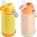 Kerilyn 12oz Kids Water Bottle 2 Pack, Stainless Steel Insulated Water Bottle Bulk, Toddler Cups with Straws Leak-Proof, Kids Water Bottles for School Boys Girls, BPA Free, Cantaloupe + Yellow