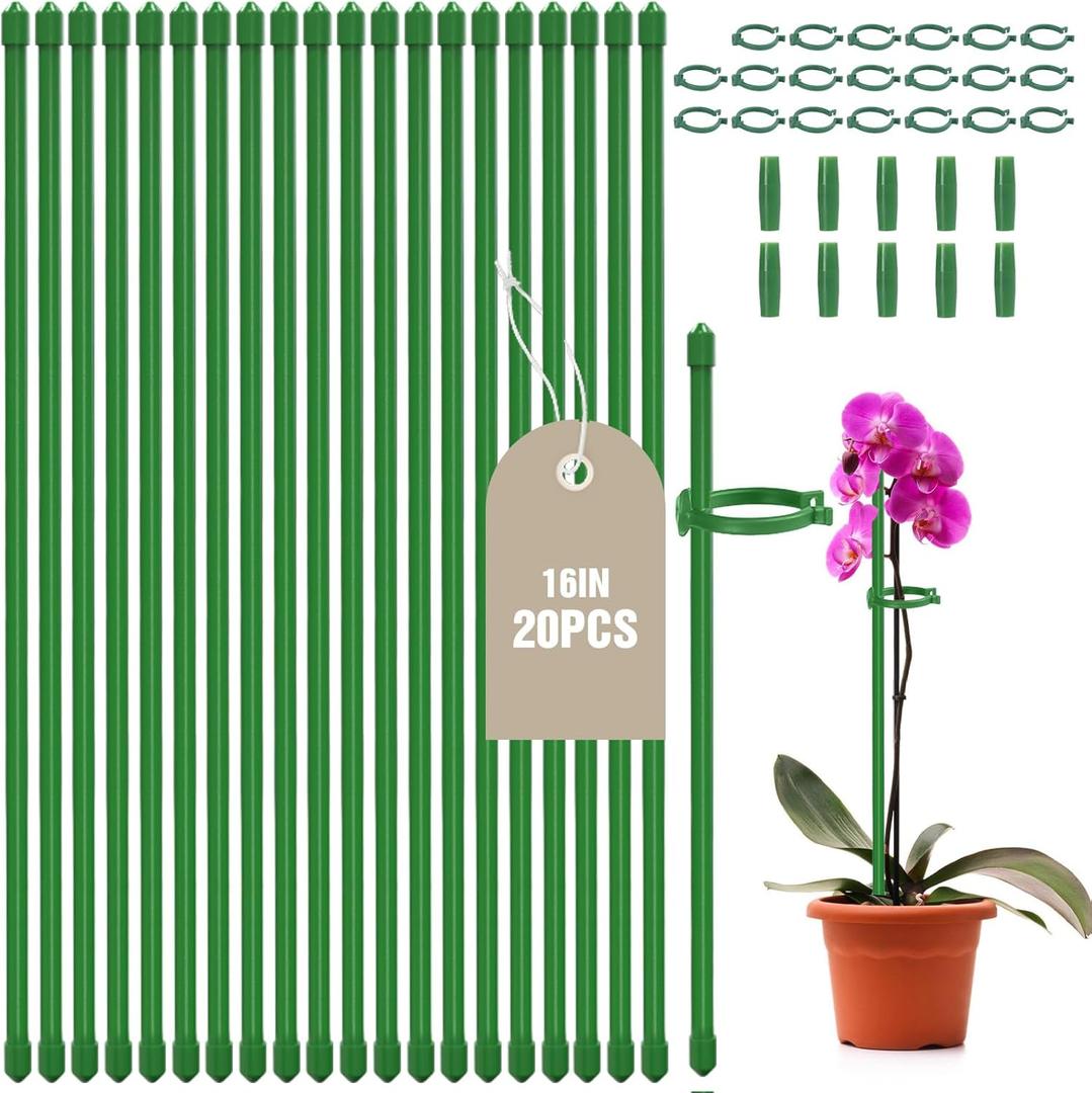 Joyhalo 20 Pack Plant Stakes for Indoor Plants, 16 Inch Garden Stakes, Adjustable Plant Support Sticks for Tall Plants As Tomatoes Beans Orchid Vegetable