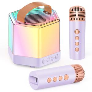 AIDELF Mini Karaoke Machine for Kids - Portable Bluetooth Karaoke Speaker with 2 Wireless Microphones and Party Lights Toy Ages 3-12+,Birthday Gifts for Girls Boys Family Home Party (purple)