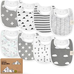 8-Pack Organic Baby Bibs for Boys, Girls - Soft Cotton Drooling and Teething Bibs for Baby Girl & Boy, Extra Absorbent, Easy to Clean & Put On for Toddler, Newborn, Infant 0-24 Months (Grayscape)