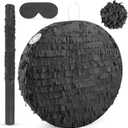 Black Round Blank Pinata Circle Folding Pinata with Bat Stick Blindfold Confetti for Kids Birthday Wedding Celebration Baby Shower Carnival Party Supplies,13 x 13 x 3.15 Inches