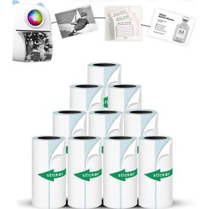Mini Printer Sticker Paper, 10 Rolls Thermal Printer Stickers Paper 57 X 25mm, Printable Sticker Papers for Mini Print Papers and Most Instant Print Cameras (All White Sticker)
