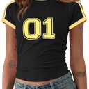 Imily Bela Womens Y2k Baby Tees Crop Letter Print T Shirt (Black)