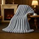 Amlie Home Faux Fur Throw Blanket for Couch, Cozy Fuzzy Fluffy Fur Luxurious Soft Striped Plush Gift Blankets for Family Sofa Chair Bedroom, 55"x70", Light Grey