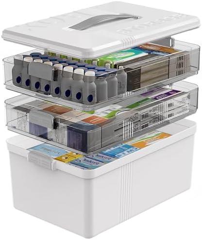 Amazon.com: ANYPROLUS 3 Tier Medicine Cabinet Organizer Large Capacity Medicine Box with Handle, Plastic First Aid Box Empty Multipurpose Medical Supply Organizer with Removable Tray, White : Home & Kitchen