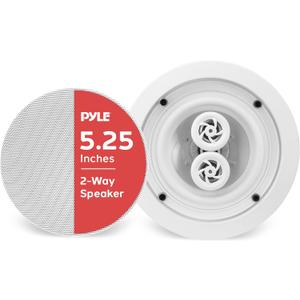 Pyle 5.25" Ceiling Wall Mount Speakers - 2-Way Weatherproof Full Range Woofer Speaker System Flush Design w/ 65Hz-22kHz Frequency Response 200 Watts Peak & Template for Easy Installation - PWRC52