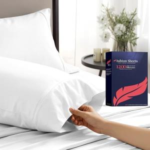 Ashton Sheets 100% Egyptian Cotton Pillow Cases King Size Set of 2 - Luxury 1200 Thread Count Sateen White Pillow Covers, Soft & Breathable 5 Star Hotel-Quality Pillowcases, Fits King Size Pillows