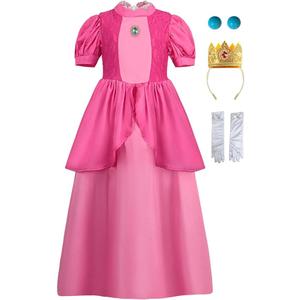 Women Princess Peach Costume Girls Princess Peach Dress With Crown Earrings (Rose(Adult), L)