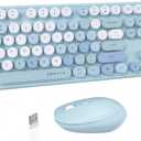 Colorful Computer Wireless Keyboard Mouse Combos, Typewriter Flexible Keys Office Full-Sized Keyboard, 2.4GHz Dropout-Free Connection and Optical Mouse (Blue-Colorful)