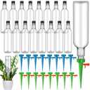 SiliFine 16 Set Plant Watering Devices with Self Watering Spikes and 26 oz Plastic Bottles Plant Waterer Devices with Adjustable Control Valve Switch Indoor Outdoor (Clear)