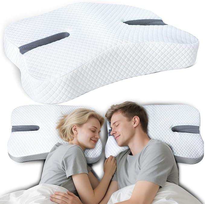 Anti-Snoring Pillow for Side Sleepers, Memory Foam Pillow for Snoring Relief, Multifunctional Ergonomic Design for Side Sleeper - White