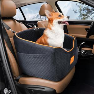 XIEEAOZEE Dog Car Seat for Small Dogs, Memory Foam Booster Dog Seat for Dogs up to 35 lbs, Elevated Pet Car Seat with Washable Removable Cover, Storage Pockets (Black)