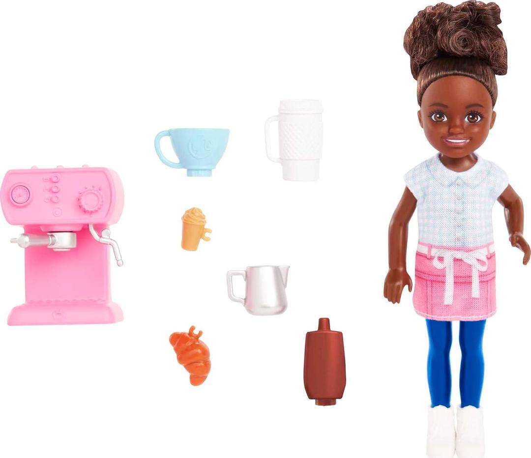Pack Of 2 Barbie Chelsea Can Be Playset, Brunette Barista Small Doll with Removable Outfit & 7 Career Accessories Including Coffee Maker (Multicolor)