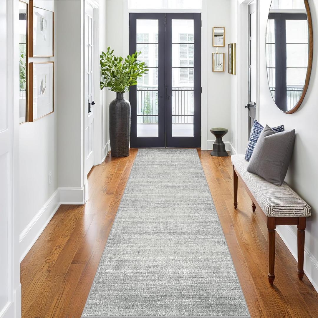 Art&Tuft Non-Slip Runner Rug - 2x8 Runner Rug Washable Low-Pile Rugs Runners, Soft Distressed Carpet Runner for Bedroom Bathroom Kitchen Laundry Living Room, Grey