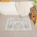 Uphome Boho Small Bath Mat, Distressed Farmhouse Light Khaki Bath Rugs, Comfy Velvet Bathroom Rugs Non Slip Washable, Vintage Oriental Toilet Rug for Sink Shower Vanity, 18x26 inch