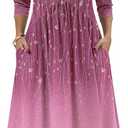 Zeagoo 3/4 Sleeve Women's Dress Casual Midi Tshirt Dresses with Pockets Empire Waist Summer Semi-Formal Boho Beach Sundress (Medium, Purple)