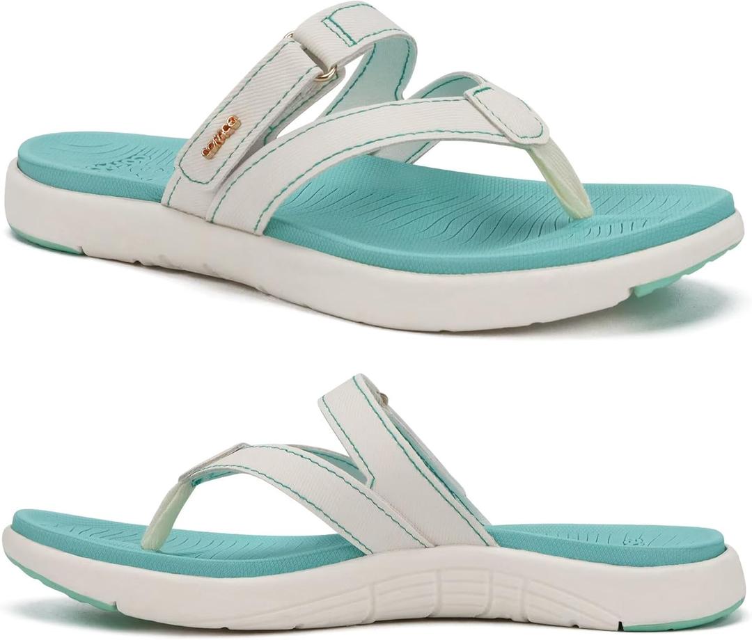 COFACE Womens Fashion Orthotic Flip Flops Ladies Slip On Lightweight Athletic Yoga Mat Cushion Thong Sandals With Comfortable Plantar Fasciitis Arch Support (10, Turquoise Blue)