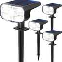 Solar Lights Outdoor Waterproof IP65, Super Bright LED, 6500K 2 Lighting Modes, Solar Powered Yard Garden Solar Spot Lights for Outside Landscape Auto On/Off -4 Pack